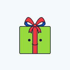 A delightful and cheerful green gift box illustration with a bright red ribbon and a happy smiling face, symbolizing joy and celebration