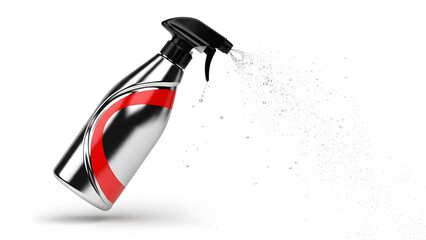 Cleaning spray in action: A modern cleaning spray bottle sprays fine droplets of liquid, showcasing its efficient design and functionality for household cleaning.