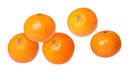 Fresh tangerines falling on white background. Citrus fruit