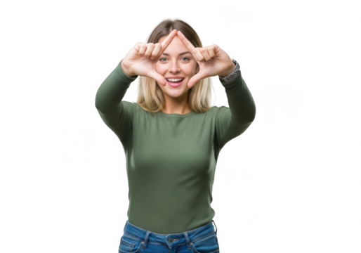 Young Woman Making Frame Gesture with Hands.