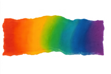 Rainbow flag colors painted on a textured torn paper strip, representing lgbt pride, equality, and creativity. Transparent background