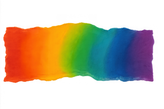 Rainbow flag colors painted on a textured torn paper strip, representing lgbt pride, equality, and creativity. Transparent background - Powered by Adobe