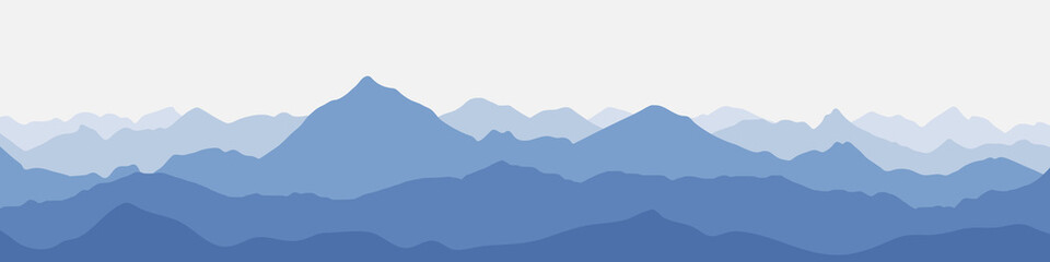 Obraz premium Vector minimalistic illustration of mountains, ridge gradients in the morning haze, panoramic view