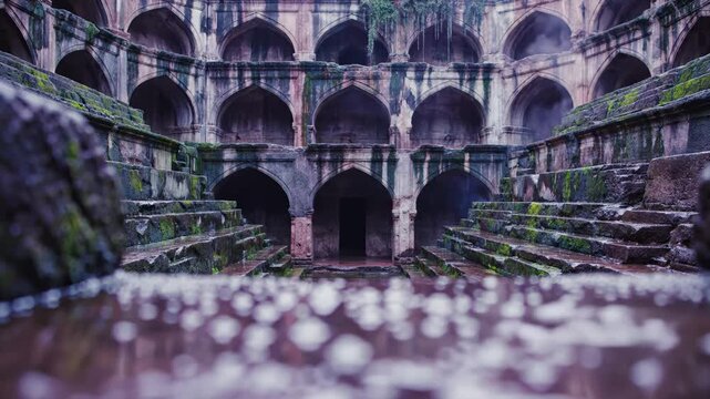 Water Droplets Falling Into the Agrasen Ki Baoli Stepwell in New Delhi