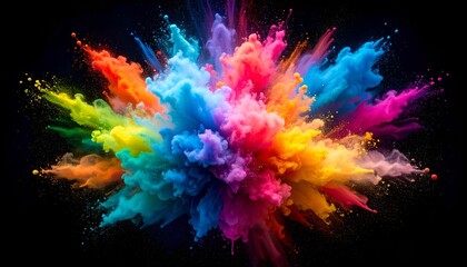Naklejka premium Vivid explosion of colorful powder against a black backdrop