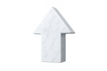 White marble up arrow 3d rendering symbol of growth, success, direction, increase, and rising trend on transparent background