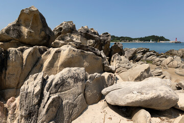 Rough rocks and blue sky