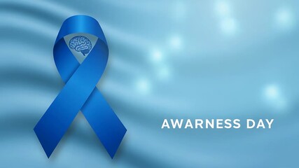 Alzheimer's Awareness Day Video Background with Blue Ribbon and Brain Symbol for Support and