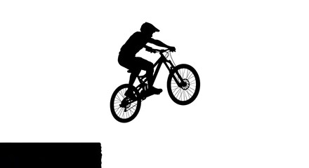 Fototapeta premium Silhouette of a mountain biker performing a jump against a white background.