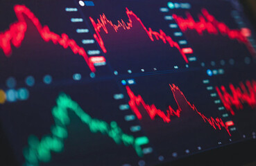 Financial market data showing a downward trend on a computer screen