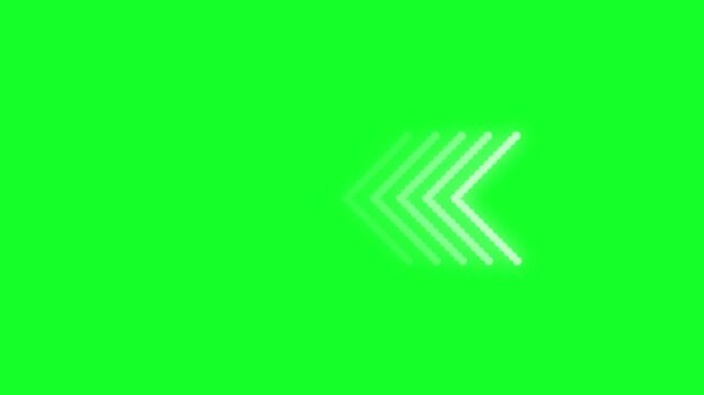 Looping left arrow animation on green screen, continuous left direction arrow icon movement, swipe left indicator overlay graphic