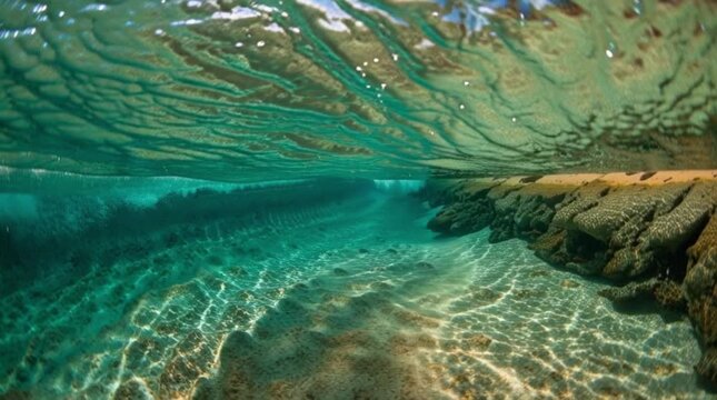 Crystal Clear Ocean Wave Breaking on Tropical Island Shore
