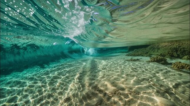 Breaking wave in tropical island ocean split view photography