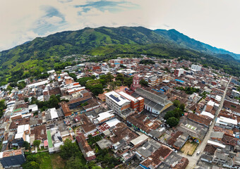San Carlos, Antioquia - Colombia. November 23, 2025. Panoramic drone view. Municipality located 114 km from Medellin.
