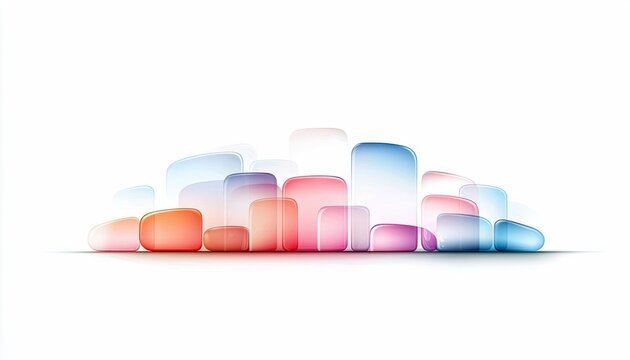An abstract illustration featuring a collection of colorful, rounded rectangular shapes arranged against a white background.