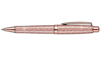 Vector illustration of an elegant rose gold glitter ballpoint pen for writing, on transparent background