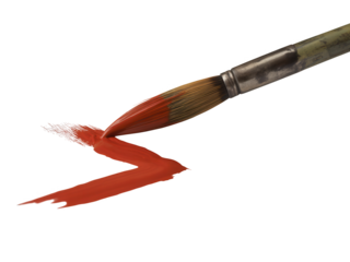 Artist s paintbrush with vibrant red paint creating a zigzag stroke on a stark black background