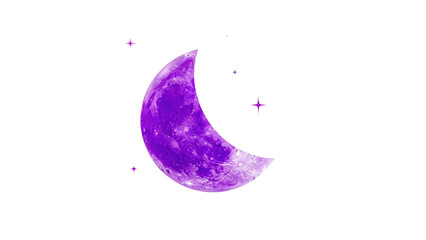 Purple moon and stars isolated on white background