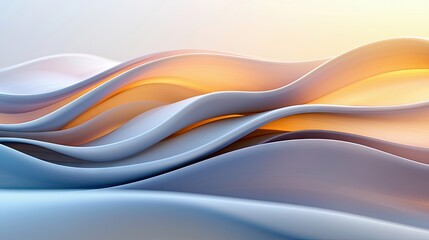 Abstract image of flowing wave forms with gradients of blue, white, and orange, illuminated by warm, soft lighting.