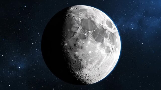 Detailed Moon Phase Transition Animation With Starry Sky Backdrop