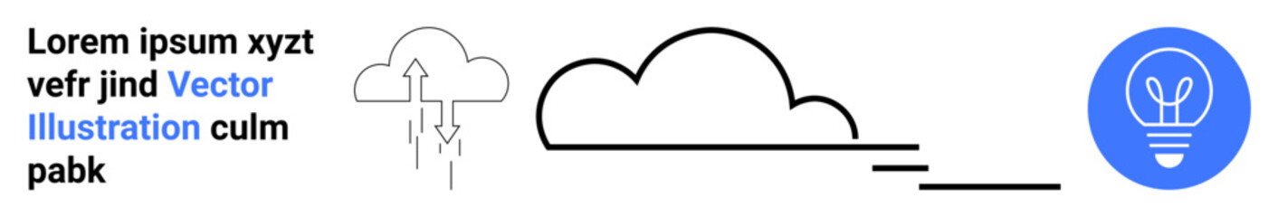 Innovation, creativity, cloud computing, modern design, problem-solving, sustainable ideas. Minimalistic cloud with arrows and light bulb icon. Innovation and creativity concepts © robu_s