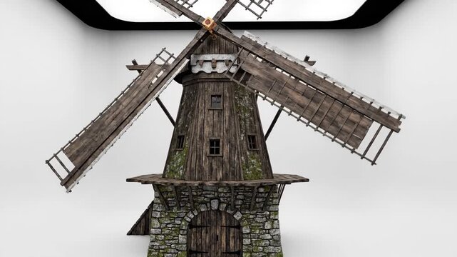 Historic wooden windmill structure generating natural power
