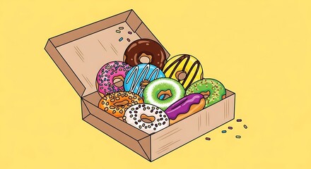 Assortment of Delicious Donuts in a Cardboard Box.