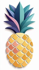 Obraz premium A vibrant 3D illustration of a pineapple with a white background. The pineapple is rendered in a stylized, layered design with bright colors.