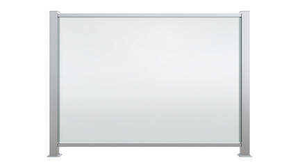 Modern glass panel with stainless steel frame on transparent background