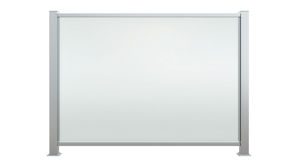 Modern glass panel with stainless steel frame on transparent background