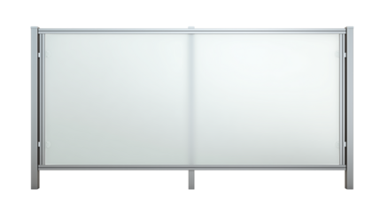 Modern glass panel with metallic frame on transparent background