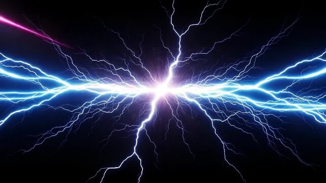 Electric Lightning Strikes From Center With Blue Glow