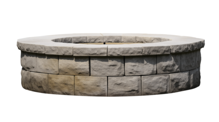 Handcrafted stone fire pit with weathered texture and transparent background