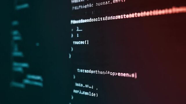 Close Up Coding Footage Red And Blue Light With Blurred Code Background