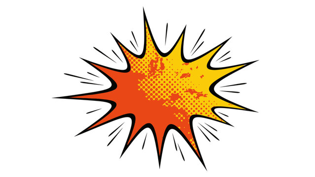 Orange comic splash explosion with rounded spikes, playful pop art impact background ideal for fun announcements and creative layouts