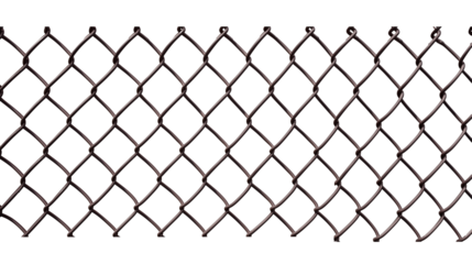 Close-up of chain-link fence with diamond-shaped metal pattern on transparent background