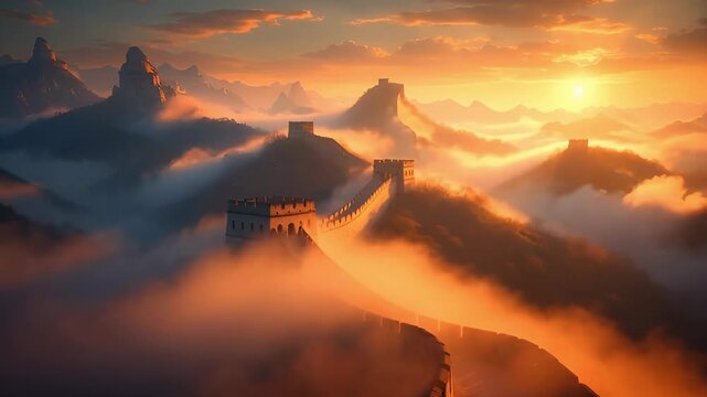 The Great Wall Cloud Sea Landscape at Sunrise