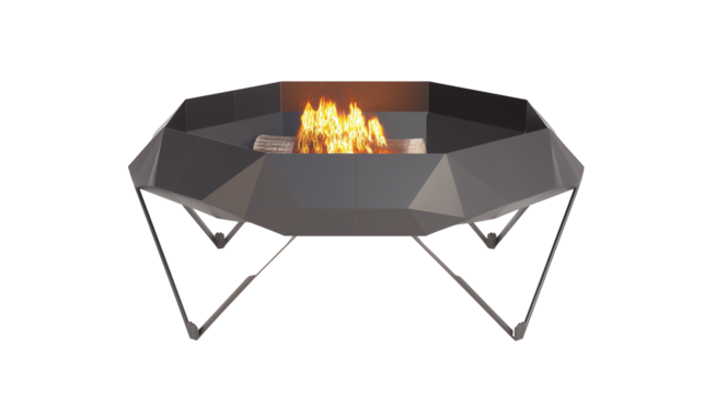 Modern octagonal fire pit with vibrant flames on transparent background - Powered by Adobe