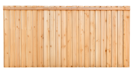 Minimalist wooden fence with evenly spaced vertical slats on transparent background