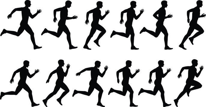Running Silhouette Sequence – Human Motion Cycle Illustrating Biomechanics, Gait Analysis, Athletic Movement, and Sports Science in Dynamic Frames
