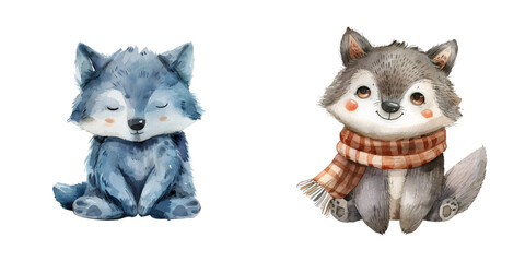 cute wolve watercolor vector illustration