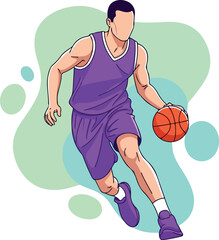 Minimalist Sports Illustration of an Athlete in Action: Basketball