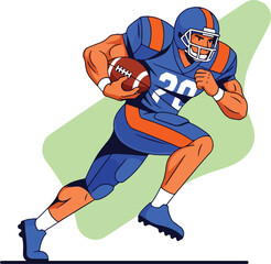 Dynamic American Football Player Running with Ball Vector Illustration