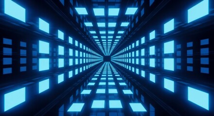 Futuristic illumination corridor abstract design, with infinite depth perspective and symmetry,