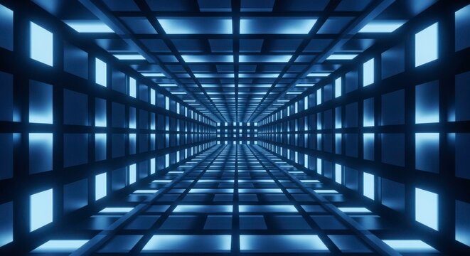 Futuristic architectural design with a luminous tunnel effect and geometric abstraction creating a