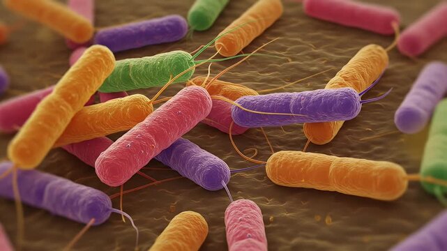 Colorful Bacteria Microscopic View Footage with Flagella Vivid Macro