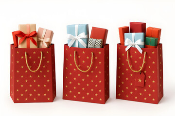 Festive gift bags filled with colorful presents for holiday cheer and joyful celebrations create a warm, inviting mood perfect for advertising or promotions