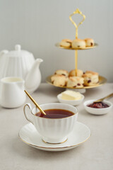 English Afternoon Tea  in elegant white porcelain cups