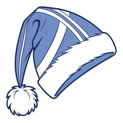 Cartoon vector blue nightcap with white stripes and pompom for sleeping