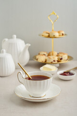 English Afternoon Tea  in elegant white porcelain cups
